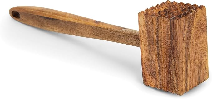 Ironwood Gourmet Acacia Wood Meat Tenderizer, 11.5-inches, Brown | Beautiful Acacia Wood Meat Tenderizer Mallet | Breaks Up Tough Fibers For Better Meals | Seafood & Ice Mallet | Meat Hammer
