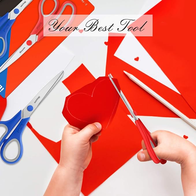 iBayam 8.5" Household Scissors All Purpose 3 Pack, Red Black Blue Scissors | Ultra Sharp 2.5mm Thick Blade Shears Comfort-Grip for Office Desk Sewing Fabric Home Craft School Supplies, Right/Left Handed