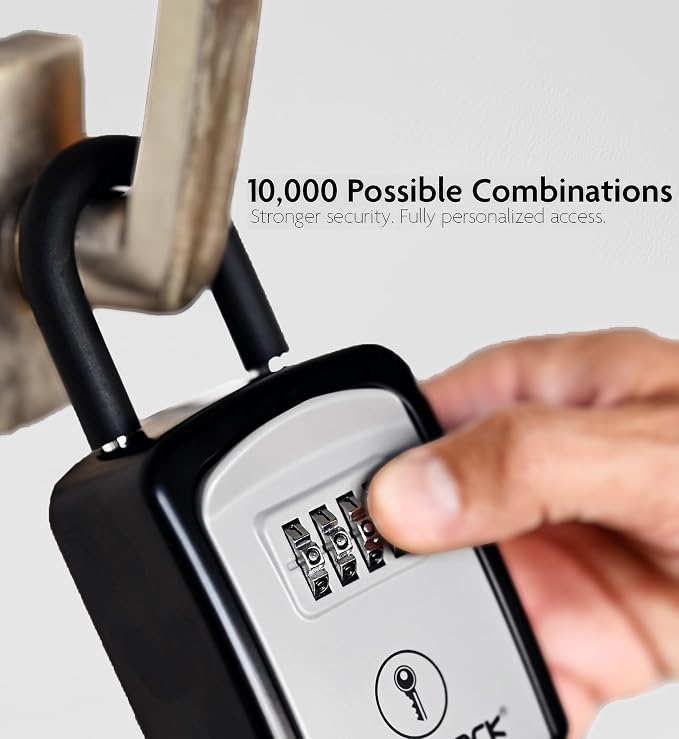 Iron Lock® Small Portable Key Lock Box with Code, U-Shackle (Small, Grey) | U-shackle opens fully out to loop over a handle, gate, latch or rail; rolling combination dials, no app, no battery