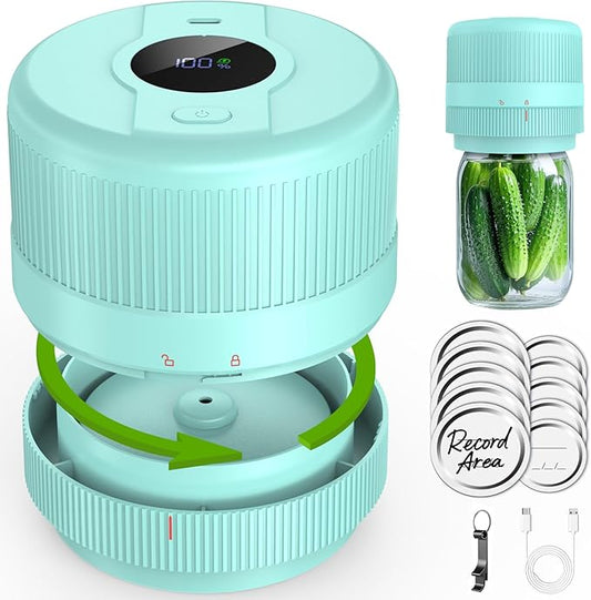 Mason Jar Vacuum Sealer Kit, Electric Sealer for Wide and Regular Mouth Mason Lids, Canning Vacuum Sealer Mason Jar, Automatic Vacuum Sealer Machine for Food Storage - Celadon Blue-Green