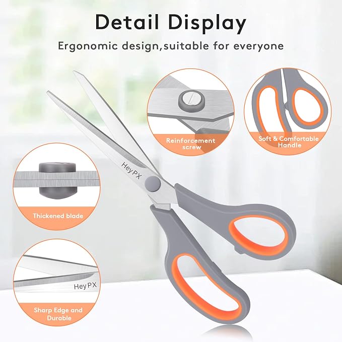 3-Pack 8.5" Ultra Sharp Stainless Steel Scissors - All Purpose Heavy Duty Shears for Office, Crafts, Sewing, Home - Rust Proof, Comfort Grip - Great Gift for Teacher Mom Crafter