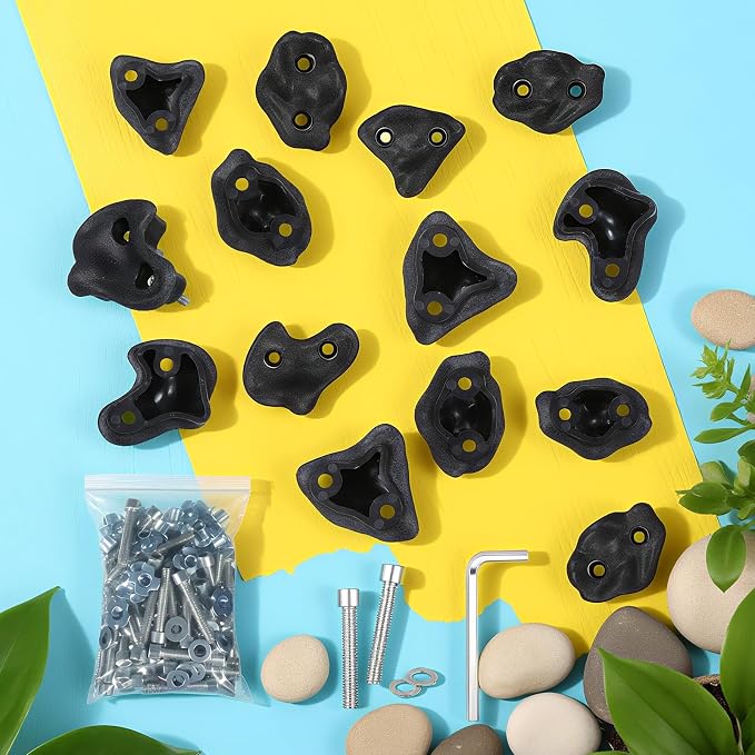 Soulchen 20 Pcs Rock Climbing Holds for Climber 3 Shapes Extra Large Rock Climbing Stones Wall Grips with Wrench, Screw for Indoor and Outdoor Playground Backyard Park Play Set Back to School Gift