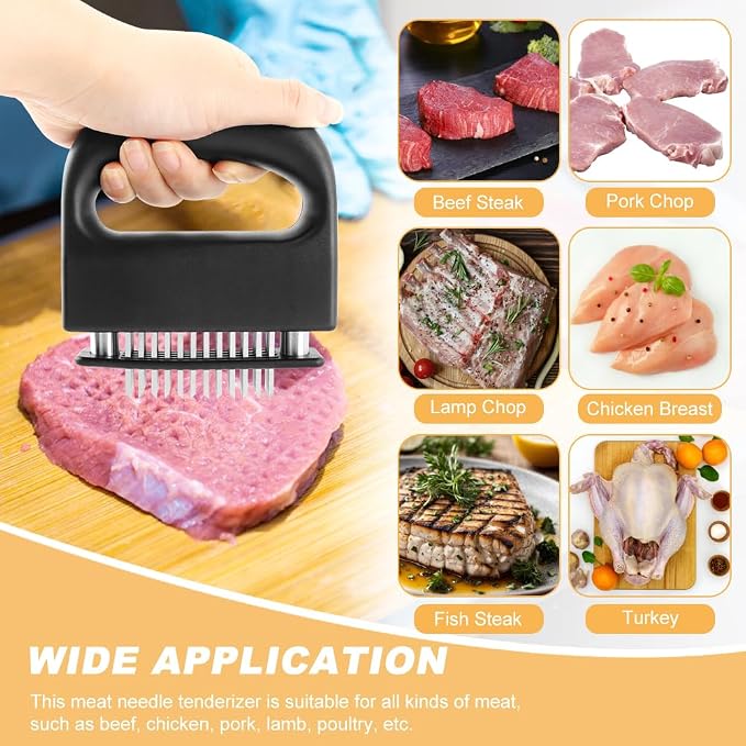 Meat Tenderizer Tool, Stainless Steel Meat Tenderizer With 48 Ultra Sharp Needle Blades, Cooking Gadget for Chicken, Steak, Veal, Pork, BBQ(COLOR:Black)