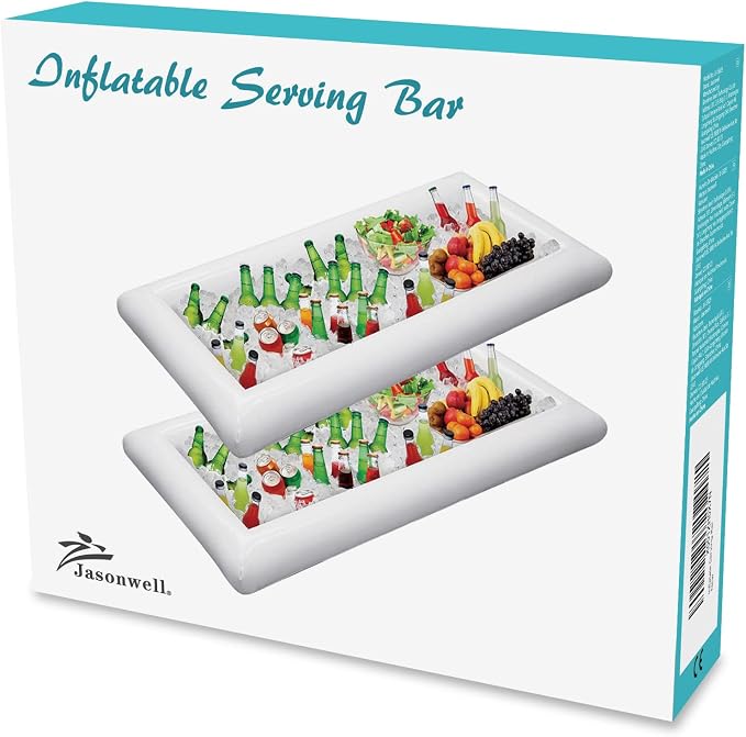Jasonwell Inflatable Serving Bars Ice Buffet Salad Serving Trays Food Drink Holder Cooler Containers Indoor Outdoor BBQ Picnic Pool Party Supplies Luau Cooler w Drain Plug