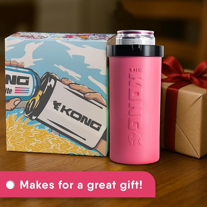 The Kong Skinny Can - Portable Coozie or Bottle Cooler/Cup With Detachable, Expandable, Hose To Funnel Your Drink (Pink)