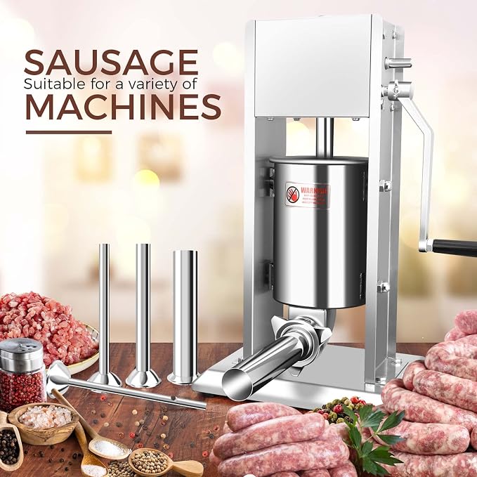 5-Size Stainless Steel Sausage Stuffer Tubes | Food-Grade Sausage Stuffing Funnels (8mm-15mm-21mm-31mm-38mm), 52mm Base Diameter Replacement Horns for Home Sausage Making