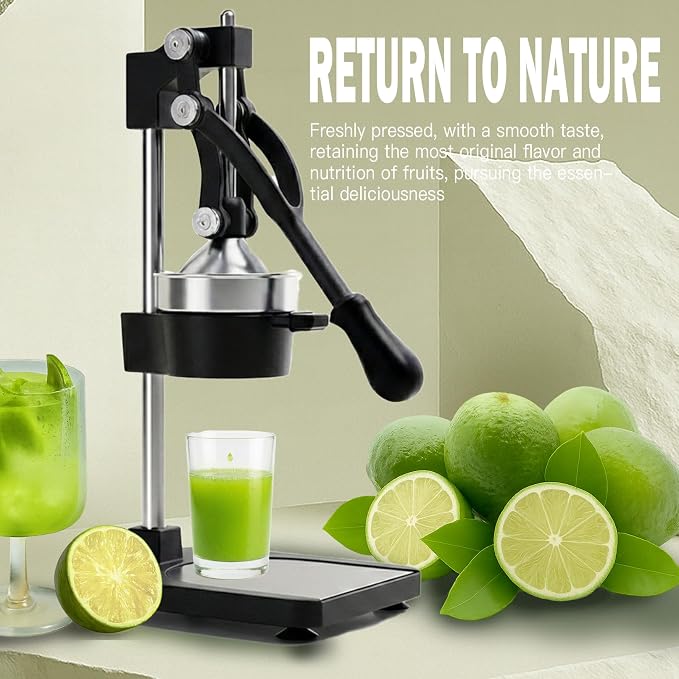 Cast Iron Juicer – Heavy Duty Manual Citrus Juicer, Professional Orange Press, Stainless Steel Lemon Squeezer & Lime Juice Extractor (Gray-Base-Style)