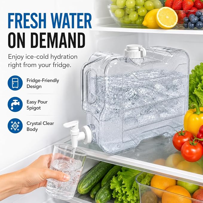 Fridge Water Dispenser with Leak-Proof Spigot, Reusable Refrigerator Drink Dispenser with Handle, Water Jug Beverage Container for Iced Tea, Juice, Lemonade, Party and Daily Use (4, 2 Gallon)