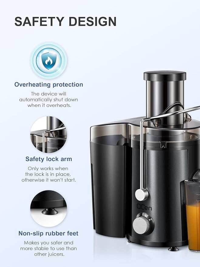 Juicer Machine 800W Centrifugal Juicer with Wide Mouth Feed Chute | For Fruits And Vegetables, Stainless Steel, BPA-Free Parts, Easy To Clean, Metallic Black, Fast Juice Extraction