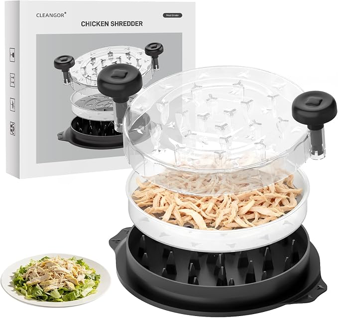 Cleangor Chicken Shredder Tool Twist, Visible Chicken Breast Shredder Tool | Meat Shredder with Removable Tray, Ergonomic Handle, Non-Slip Base Food Shredder Tool for Chicken, Pork, Beef, Fish