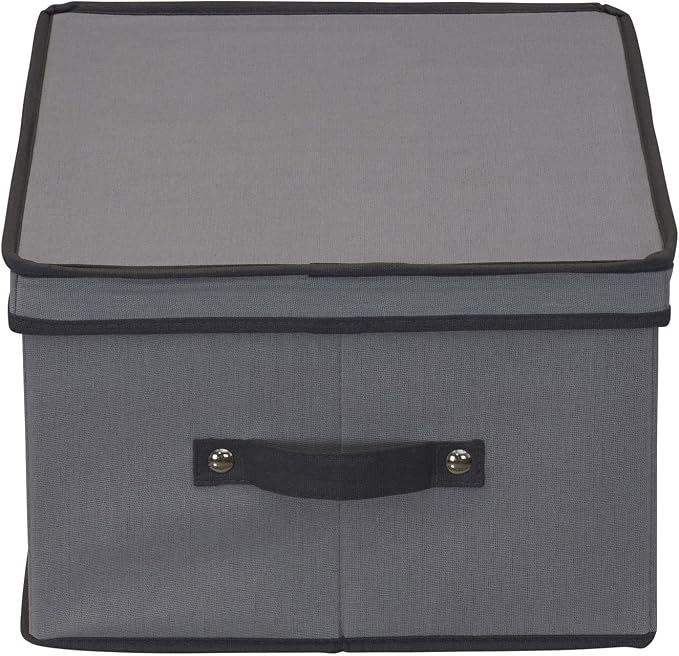 Household Essentials Wine Glass Storage Box in Strong Frame, Handles, Windowed Panel and 12 Compartments, Gray with Black Trim