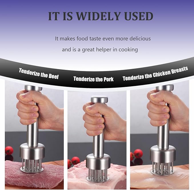 Meat Tenderizer Tool, with 21 Needles Retractable Safety Guard, 304 Stainless Steel,for Tenderizing Beef,Steak, Chicken, Turkey, Dishwasher Safe