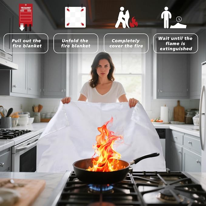 Smilco Fire Blanket 4 Pack - 40" x 40" Fiberglass Emergency Fire Blanket for Home and Kitchen, Bedroom, Camping, Grill, Fireplace, Easy,Safe for Young Adults and Seniors