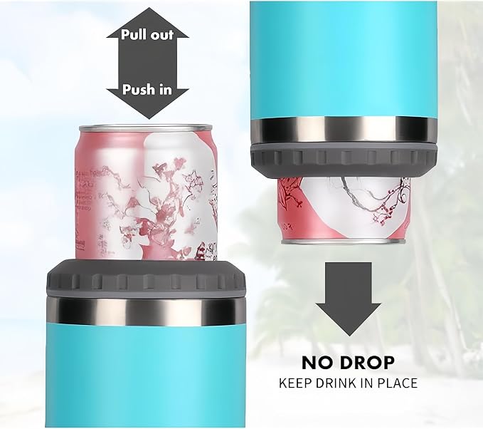 14oz 4 in 1 Stainless Steel Can Cooler Beer Bottle Insulator With 2 Lids for 12oz can&bottle, Double walled insulated Thermocooler &Travel Mug Holder Keeping Your Bevearge Cold (Light blue)