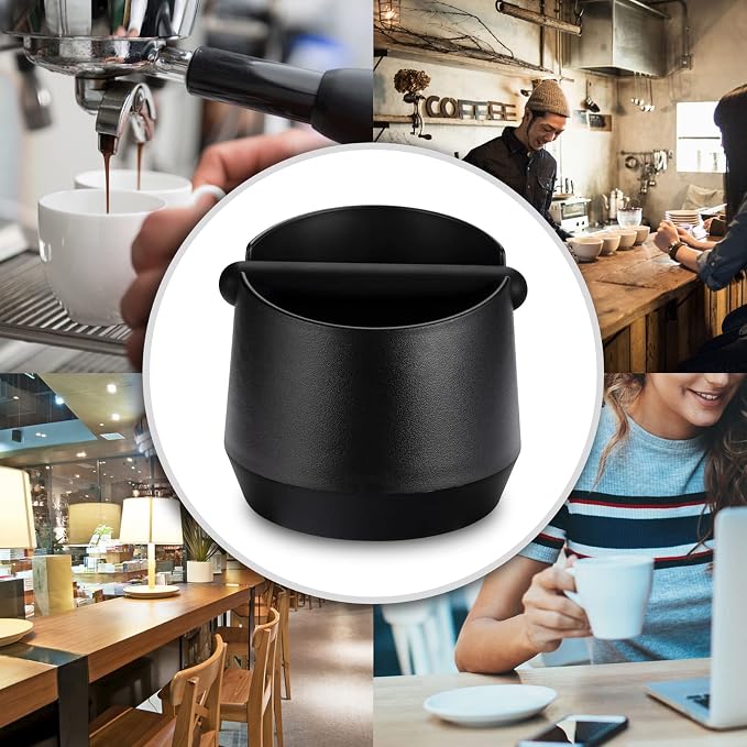 HOMEE 5.8 Inch Espresso Coffee Knock Box with Removable Knock Bar (Round) | Shock-absorbent espresso grounds knock box with Removable Knock Bar and Non-Slip Base for easy coffee ground disposal