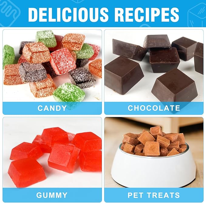 Walfos Mini Square-Terrace Silicone Candy Molds 50 Cavities - Non Stick, Food Grade & Dishwasher Safe, 3 Packs