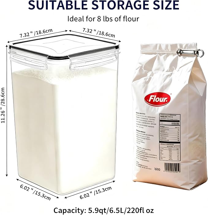 2pc 6.5L Airtight Food Storage Containers with Lids, Cups & Labels | Large BPA-Free Plastic Food Storage with Labels for Spaghetti, Cereal, Oats & Kitchen Pantry Organization, 2 Pack