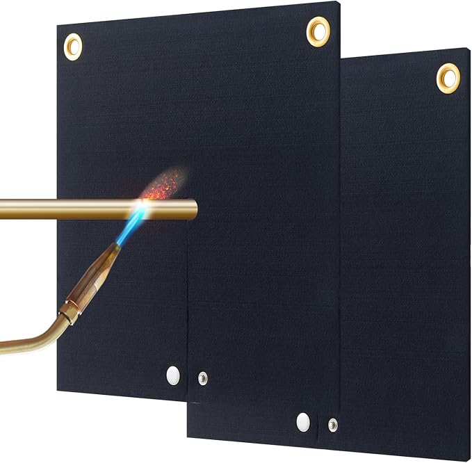 Welding Blanket Fireproof, 12x12inch Soldering Heat Shield Mat for Torch, Flame Protector, Soldering Repairs with Hole for Pipe Soldering, 2pack Welding Pad for Plumbing