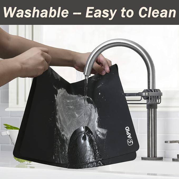 Extra Large Silicone Mat Kitchen Counter Heat Resistant Table Mat 36" x 24" | Place Mats, Countertop Protector , Thick Placemats Washable Silicone Mats for Kitchen Counter Dining Table Mat, Black , Sapid