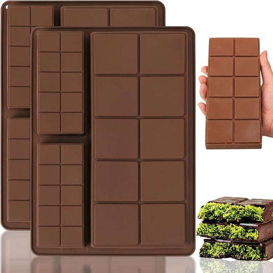Chocolate Bar Mold, 1 Inch Deep Chocolate Molds Silicone for Homemade Dubai Pistachio/Candy/Snacks, 2 Pcs Large Silicone Molds with Three Bars Cavities, Food Grade and Break Apart