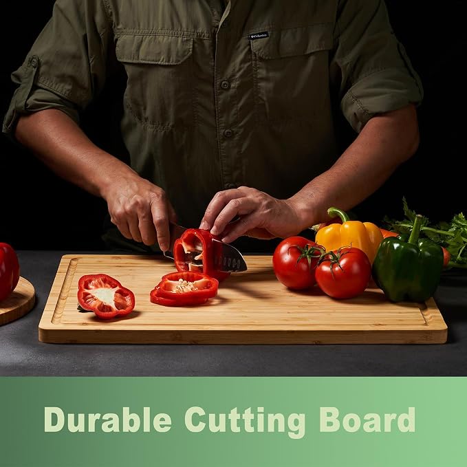 Allsum 24x18" Extra Large Bamboo Cutting Boards for Kitchen, XXL Wood Charcuterie Boards Cheese Serving Tray with Side Handles and Juice Grooves, Solid Durable Reversible