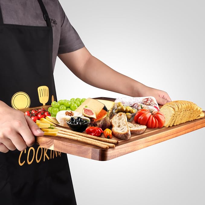 24"x18" XXL Extra Large Acacia Wood Cutting Boards for Kitchen Non Toxic | Big Wooden Cheese Charcuterie Boards Hardwood Solid Chopping Board Bread Butcher Block Giant Turkey Serving Meat Bread Board