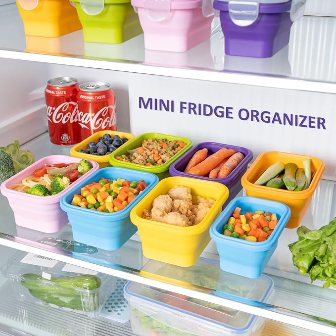 Reusable Silicone Snack Sontainers with Lids, 14oz, Small Collapsible Food Storage Containers for Meal Lunch Small Portion, Stackable, Space Saver for RV, Travel, Microwave Dishwasher Safe, 6 Pack