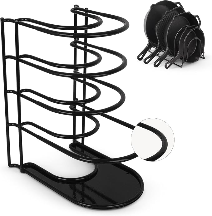 Cuisinel Pan Organizer for Cast Iron, Silicone-Coated 12" Skillet Rack