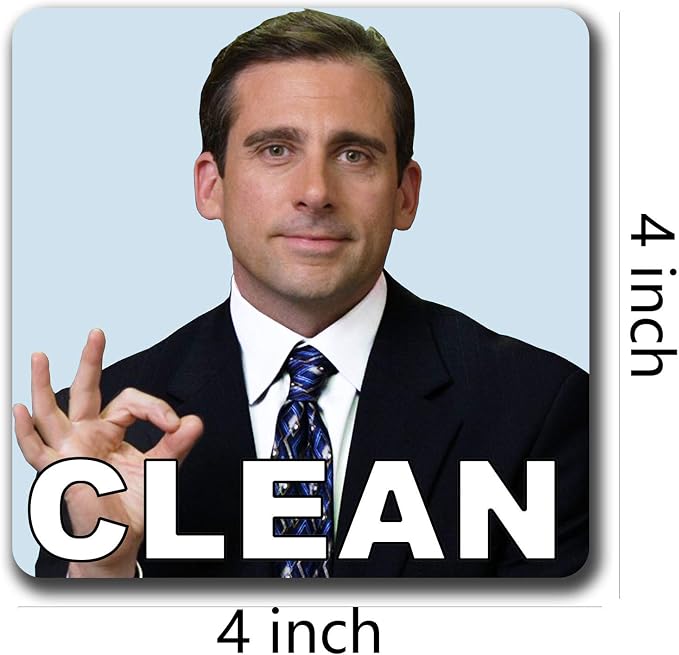 Michael Scott Prison Mike Funny Dishwasher Magnet Clean Dirty Sign Sticker | Strongest Magnet Double Sided Flip with Metal Magnetic Plate Universal Kitchen Dish Washer Reversible Indicator,Non-Scratch