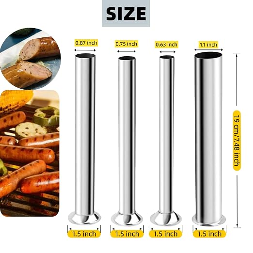 4 Sizes Stainless Steel Sausage Stuffing Tubes,Replacement for LEM 606,606SS,1606,1606SS Sausage Stuffers, Sausage Stuffer Funnels for LEM Sausage stuffersau