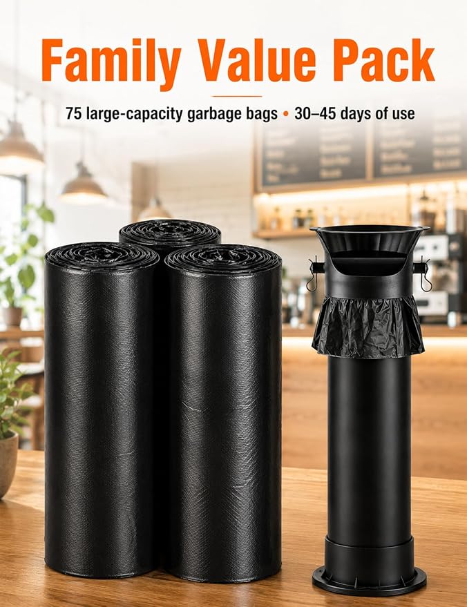 Espresso Knock Box Garbage Bag, 15kg Heavy Duty Thick Bin Liners for Commercial Floor Standing Espresso Dump Bin, 13 x 35 Inch Tall Slim Coffee Grounds Disposal Bags, 75 Count