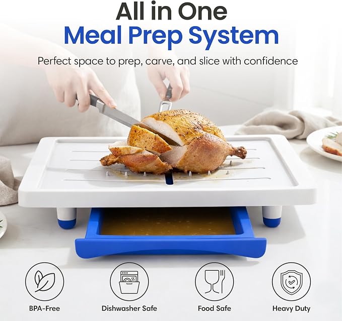 Karving King Large Cutting Board with Juice Groove, Spikes & Drip Tray