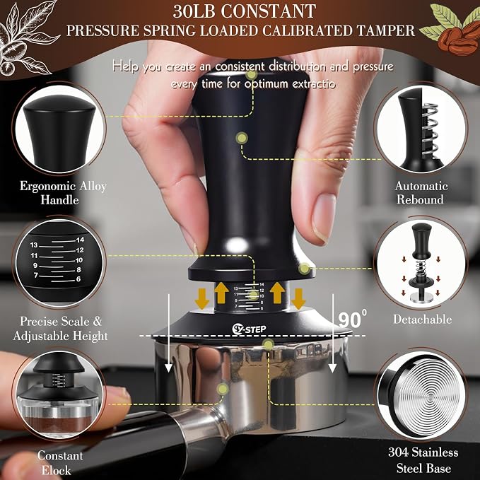 Y-Step 8 Pcs Espresso Accessories Kit, 53.3mm Espresso Tamper Kit Espresso Tools with Espresso Tamping Station, Coffee Tamper, Distributor, WDT Tool, Dosing Funnel, Puck Screen, Fits 54mm Portafilters