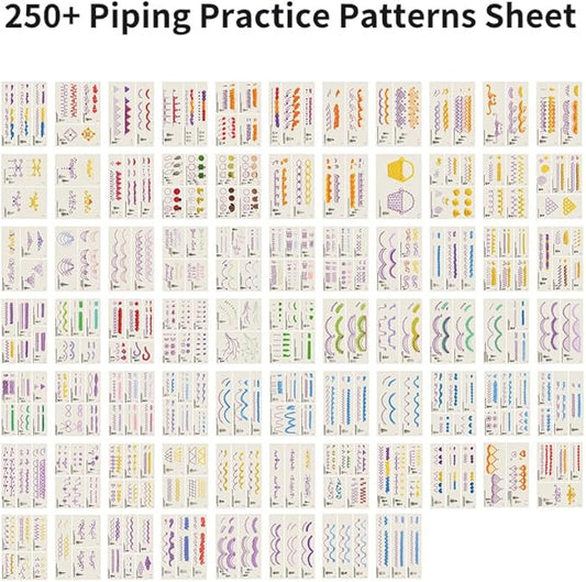 Piping Tips Practice Board Guide Paper Sheets 250+ Cake Decorating Tips Techniques Tutorial Patterns 74 Sheets/Set