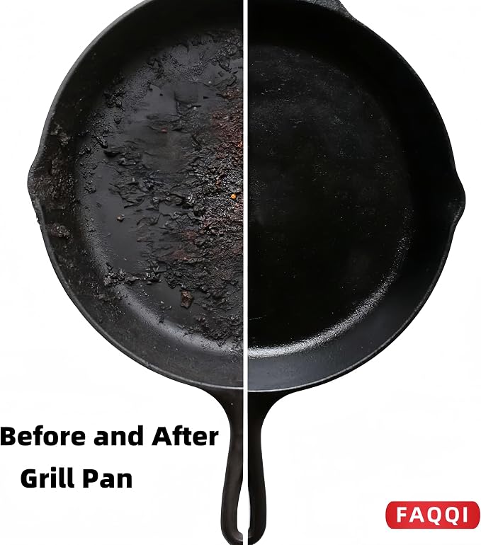 Steel Wire Brush for Cast Iron Skillet with Ergonomic Handle | Heavy-Duty Steel Bristles, 7 in Tall, For Stubborn Residue On Cast Iron Pans, Skillets And Griddles