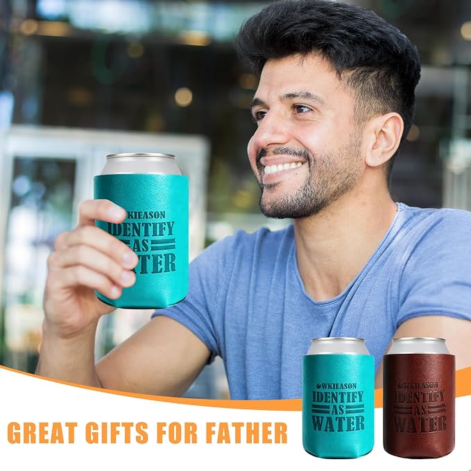 WKieason Valentines Day Gifts 2pc for Him Dad Leather Can Cooler for Dad Fathers Day Can Coolie Sleeves for Men Women Her Girlfriend Boyfriend Husband Wife Anniversary Birthday Funny Can Cooler
