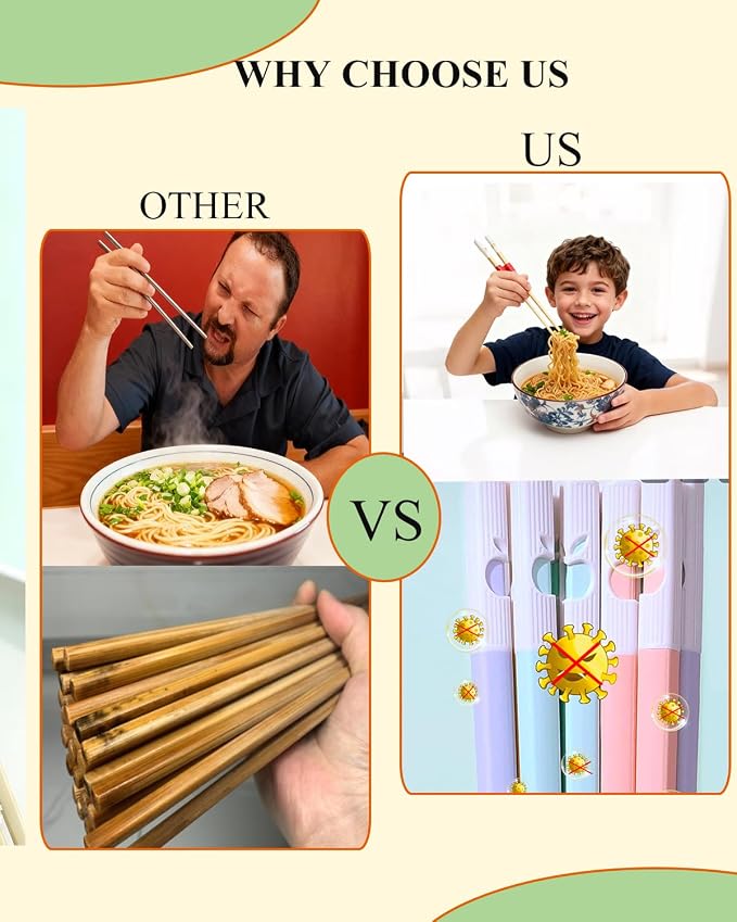 10 Pairs Reusable Training Chopsticks for Beginner, 9.45 Inch Fiberglass Chop sticks Helper, Japanese Chopsticks Dishwasher Safe, Non-Slip, Easy to Use