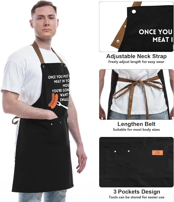 Gift Ideas For Her Him - Birthday Gifts For Men, Dad, Husband, Boyfriend, Brother - Funny BBQ Apron for Men with Pockets, Dad Gifts from Daughter, Son - Cooking Gifts, BBQ Gifts, Grill Apron