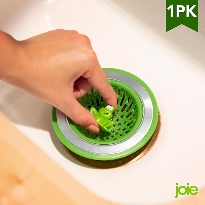 Joie Ribbit Kitchen Sink Strainer Basket Garbage Disposal Drain Cover, Frog | Fits All Standard Sinks, Keeps Unwanted Food Particles Out Kitchen Sink Drain, Measures 4.5” x 4.5”