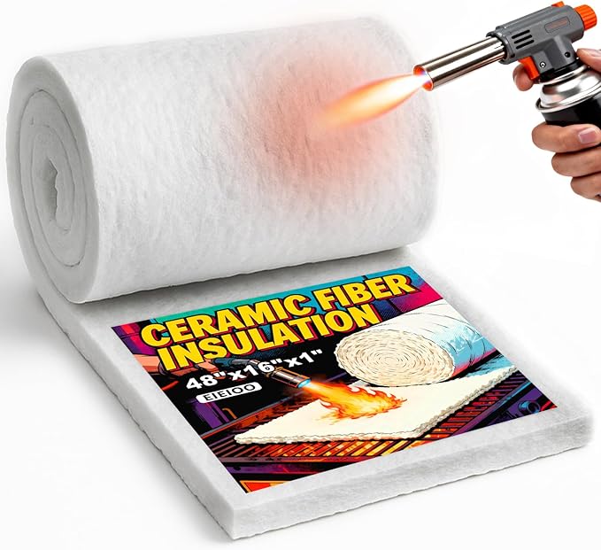 eieioo Ceramic Fiber Insulation, 2300F Ceramic Fiber Blanket, 48"x16"x1" Thick Fireproof Insulation Blanket for Wood Stove Baffle, Fireplace, Forges, Pizza Ovens, Chimney, Boiler(48"x16"x1")