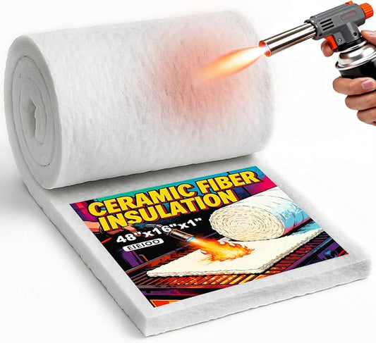 eieioo Ceramic Fiber Insulation, 2300F Ceramic Fiber Blanket, 48"x16"x1" Thick Fireproof Insulation Blanket for Wood Stove Baffle, Fireplace, Forges, Pizza Ovens, Chimney, Boiler(48"x16"x1")