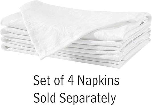 Newbridge Barcelona Luxury Damask Fabric Napkins, Set of 4 Square Napkins, White, 100% Polyester, No Iron, Soil Resistant Dining Room, Party and Banquet Napkins
