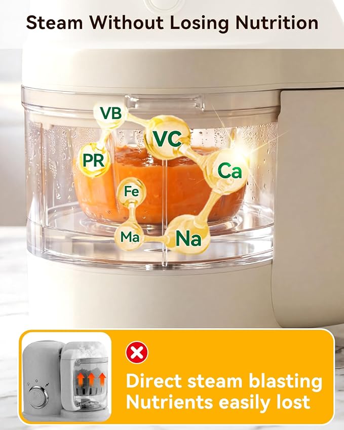 IAGREEA Baby Food Maker, 9-IN-1 Glass Baby Food Processor with Steamer | 3 Age Group Options, One Step Auto Cooking, BPA-Free, No Contact with Plastic, Manual Mode, Stainless Steel and Glass