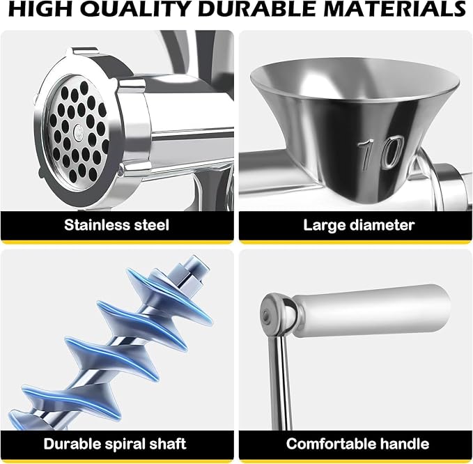 2-in-1 Manual Meat Grinder-Manual Meat Grinder with Sausage Stuffer-Suitable for Filling Meat Sausages and Grinding Foods-Suitable for Home Restaurants Meat Grinder-LZ1 (Silver)