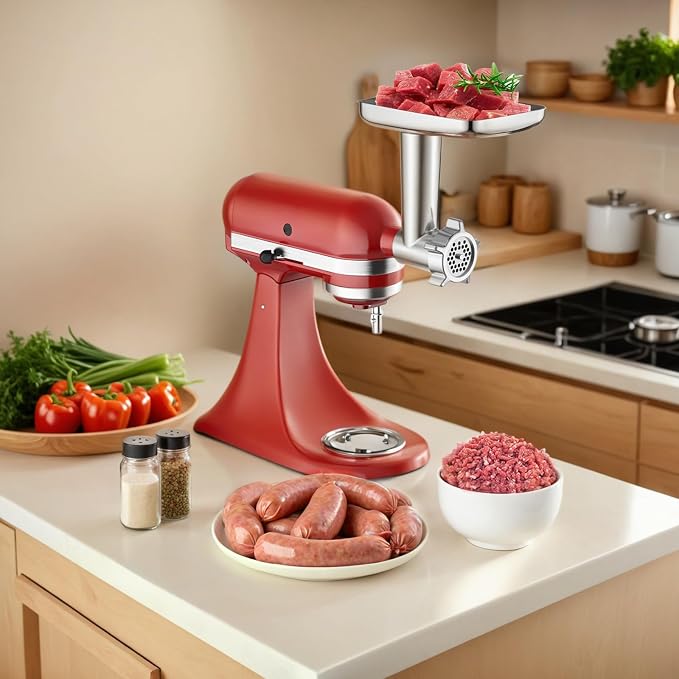 Metal Meat Grinder Attachment for KitchenAid Stand Mixers of All Models | Sausage Stuffer, Food Processor, Aluminum Alloy, Not Dishwasher Safe, Hand Wash Only, Mixer/Machine NOT Included