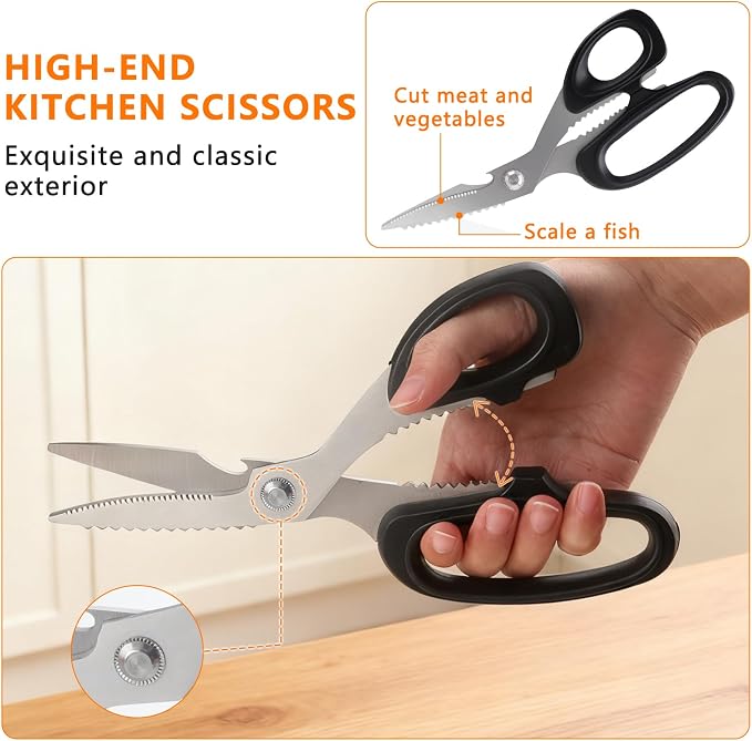 2-Piece Kitchen Scissors Heavy Duty, Stainless Steel Kitchen Shears | Sharp Utility Scissors for Cutting Chicken, Meat, Fish, Vegetables and Poultry, Home kitchen Utensils Gadgets
