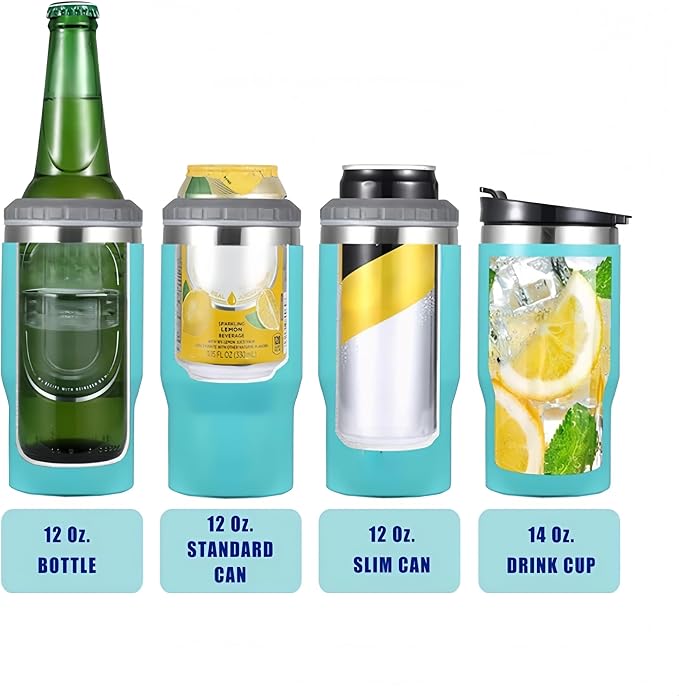 4 in 1 Stainless Steel Can/Bottle Insulator, 14oz Two-Way Lids SUS Insulated Can Cooler, Beer Bottle holder (Rose red)