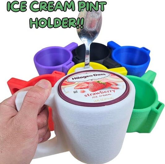 Ice Cream Pint Holder – Fits Standard Pints – Dual Spoon Sockets – Keeps Hands Warm – Fun Unique Designs with Vibrant Colors – Reusable Ice Cream Sleeve - Ramen Noodle Holder (Black)