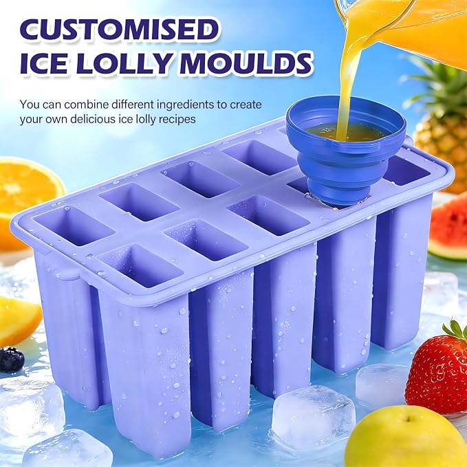 Purple Silicone Popsicles Molds,10 Cavity Homemade Popsicle Molds DIY Ice Pop Molds for Kids & Adults Food Grade BPA-Free with Popsicle Maker Sticks Popsicles Bags A Funnel