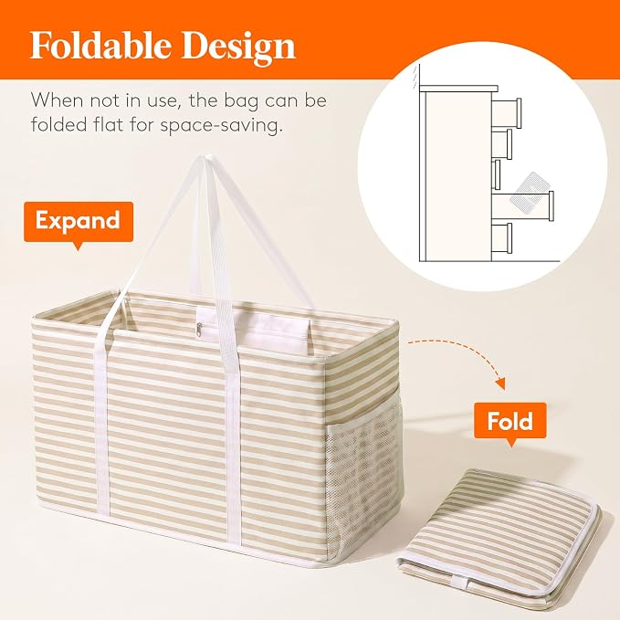 Lifewit Extra Large Tote Bag, Reusable Grocery Bags with Metal Wire Frame and Handles